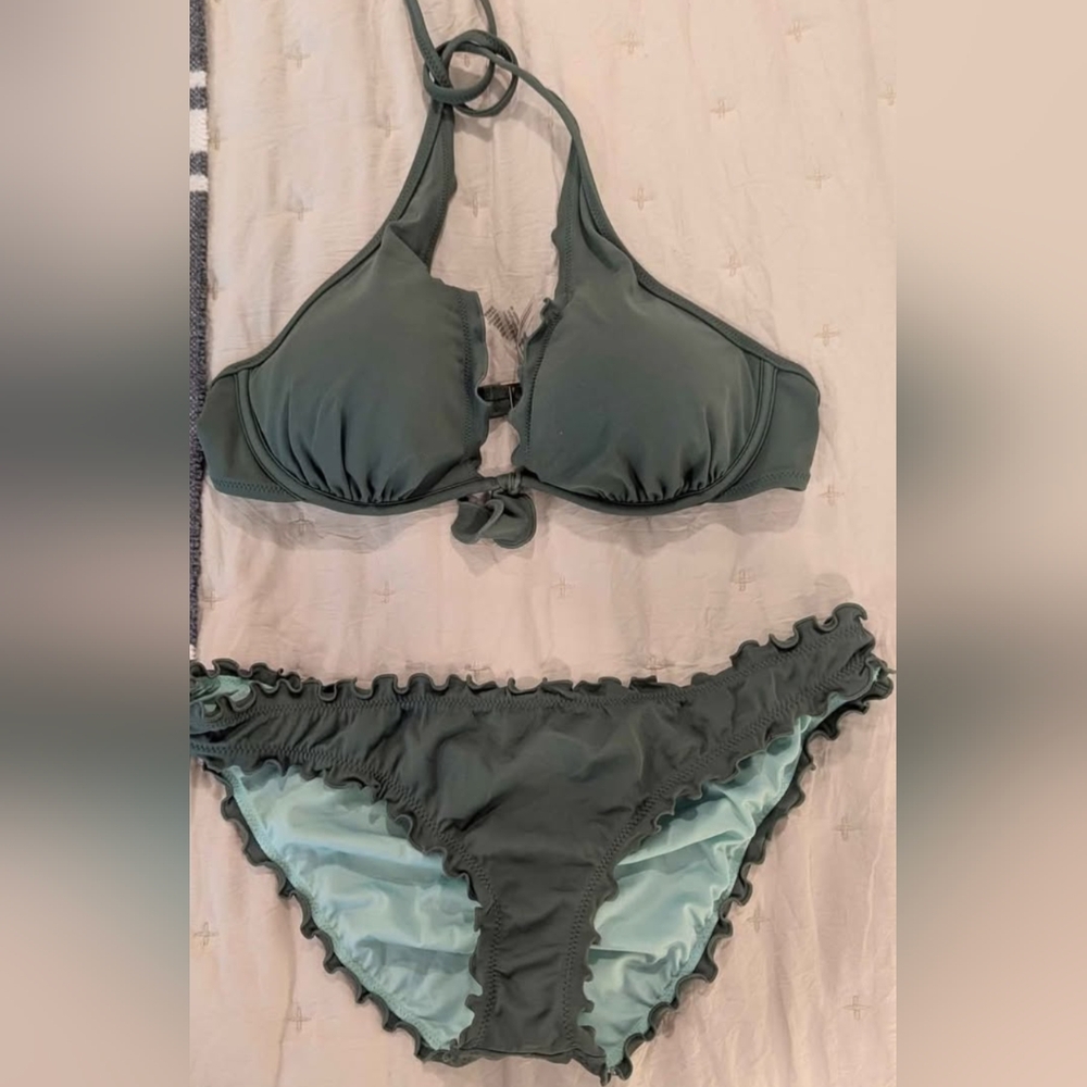 Green Ruffled Bikini Set